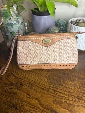 b.o.c. Pink Straw and Tan Wristlet Clutch